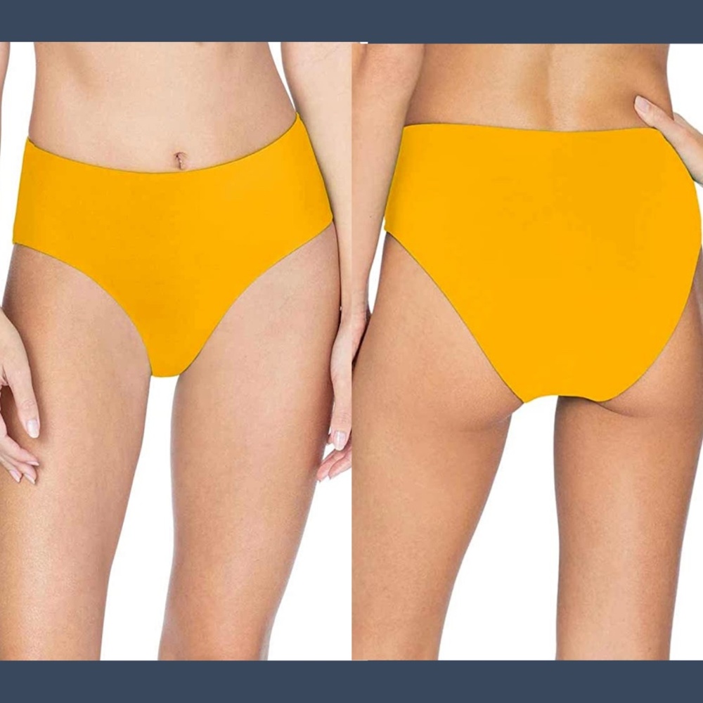 NEW $74 Robin Piccone Ava‎ High Waist Bikini Bottoms in Yellow [SZ Small ]